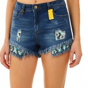 Tractr Blu Beaded Denim Shorts 28 NWT